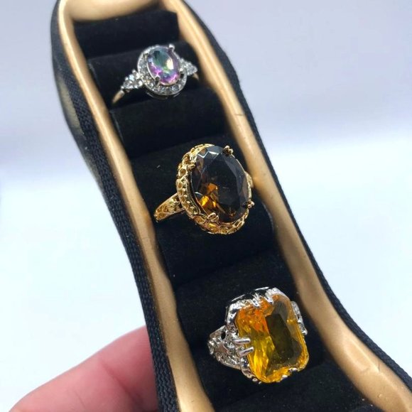 Unbranded Jewelry - Set of 3 Silver & Gold-Tone with Faceted Gems Rings